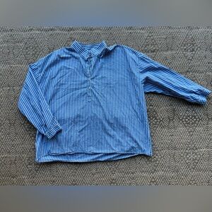 XiRENA Blue Striped Collared Pullover Blouse